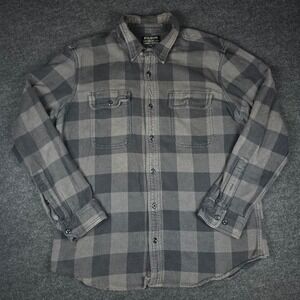 Filson Men's Black Charcoal Plaid Twill Flannel Button Down Shirt Size XL